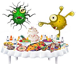 вирус и бактерия за столом
